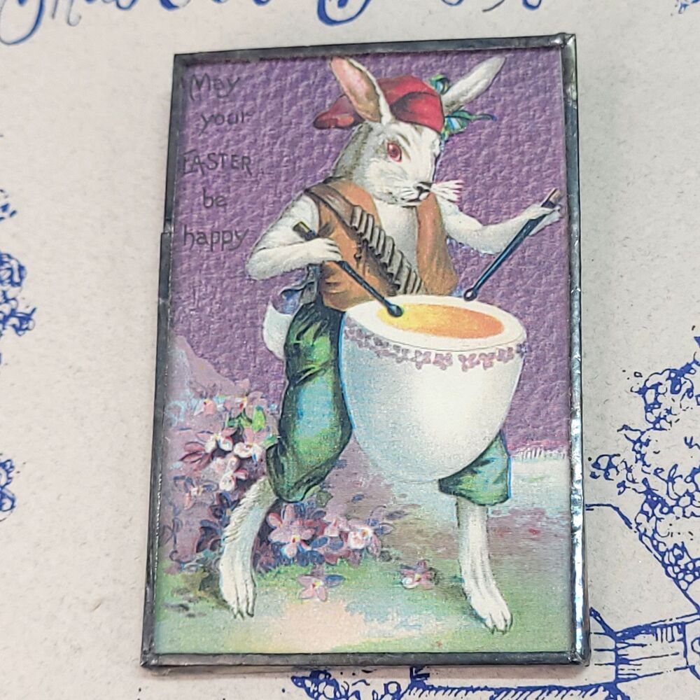 Lisa Hindsley schureman Easter‎ Bunny Stamp Signed 99 Old Blue House Drummer Egg